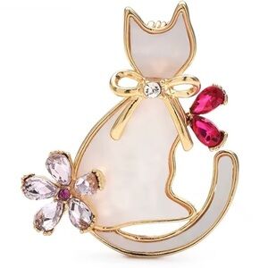 Gold & Pink Cat Brooch.